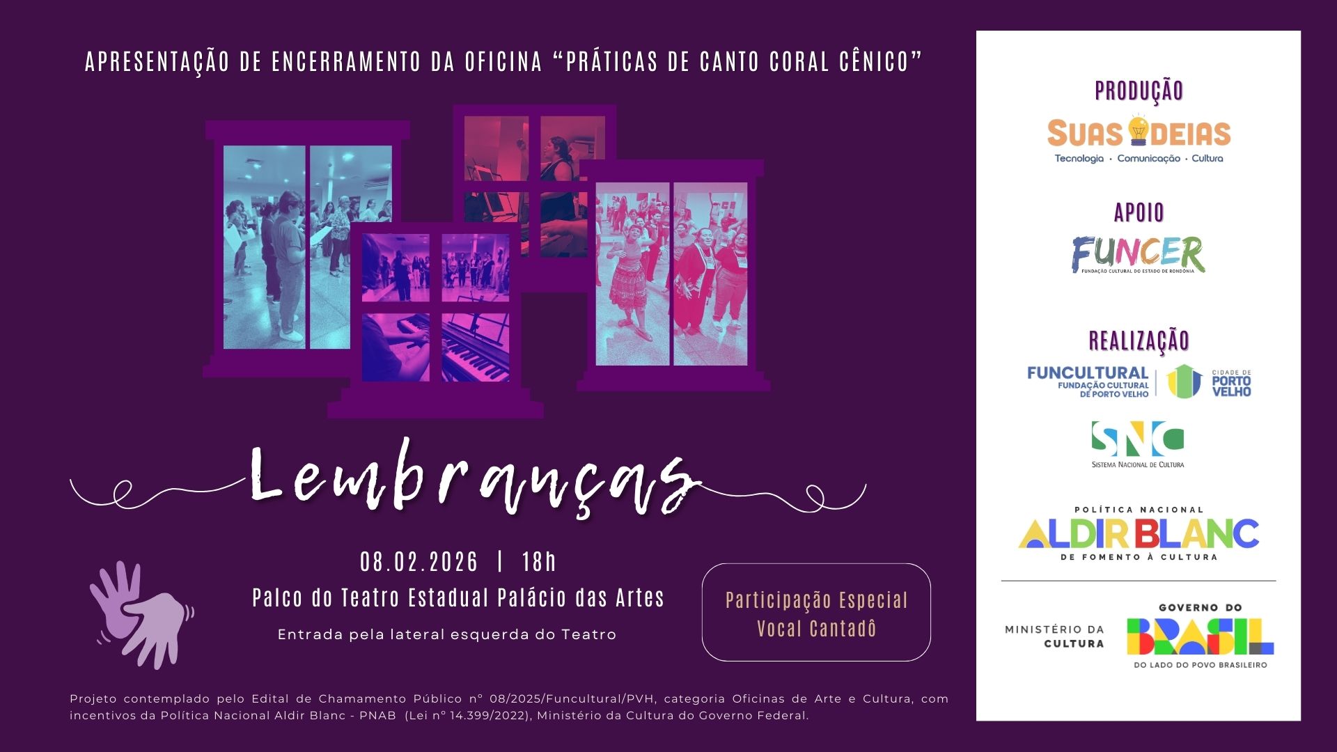 GRATUITO: Espetáculo 'Lembranças' chega ao Palácio das Artes neste domingo (8)