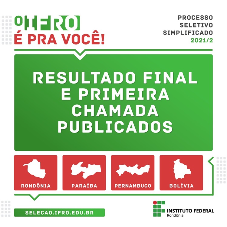 IFRO: Publicado o resultado final do Processo Seletivo Simplificado PSS 2021/2