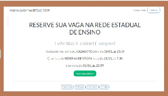 ACESSO APÓS 'BUG': Site para matrícula online da Seduc para ensino médio congestionado