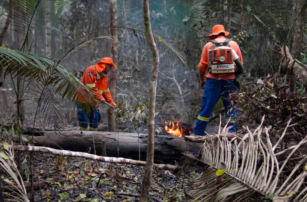 COMBATE: Pontos de reignição de incêndio são combatidos no Parque Estadual Guajará-Mirim