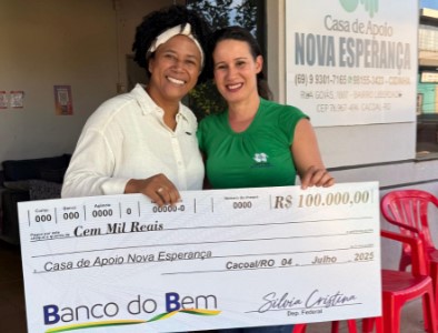 SILVIA CRISTINA: Casa de Apoio Nova Esperança em Cacoal recebe R$ 100 mil da deputada