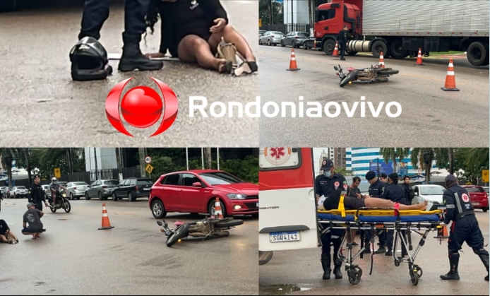 NA FARQUAR: Motorista atravessa na frente e provoca acidente com mulher em moto 