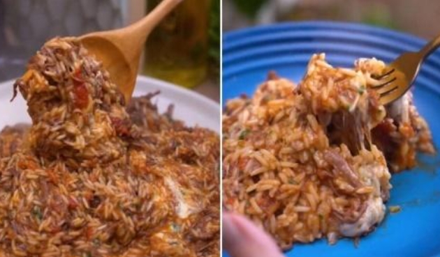 DELÍCIA: Arroz e carne feitos juntos na panela de pressão