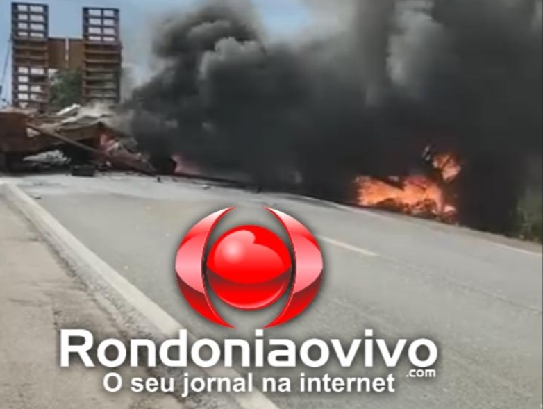 URGENTE - VÍDEO: Batida deixa um morto e outro ferido na BR-364; Caminhão pegou fogo