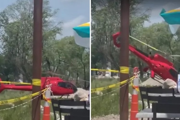 DESCONTROLADO: Vídeo mostra momento que helicóptero cai em restaurante