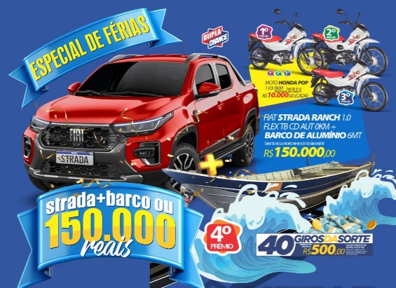 RONDÔNCAP: Fiat Strada com barco no valor de 150 mil, 3 Honda POP e 40 Giros