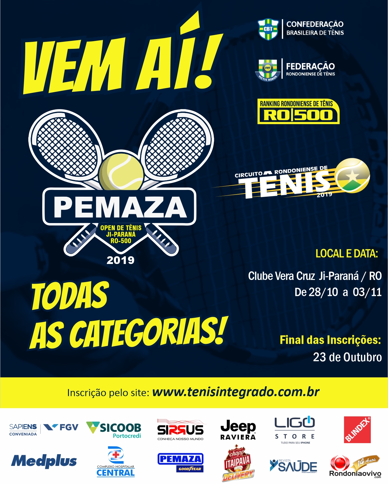 INSCRIÇÕES ABERTAS: Pemaza Open de Tênis RO 500 em Ji-Paraná