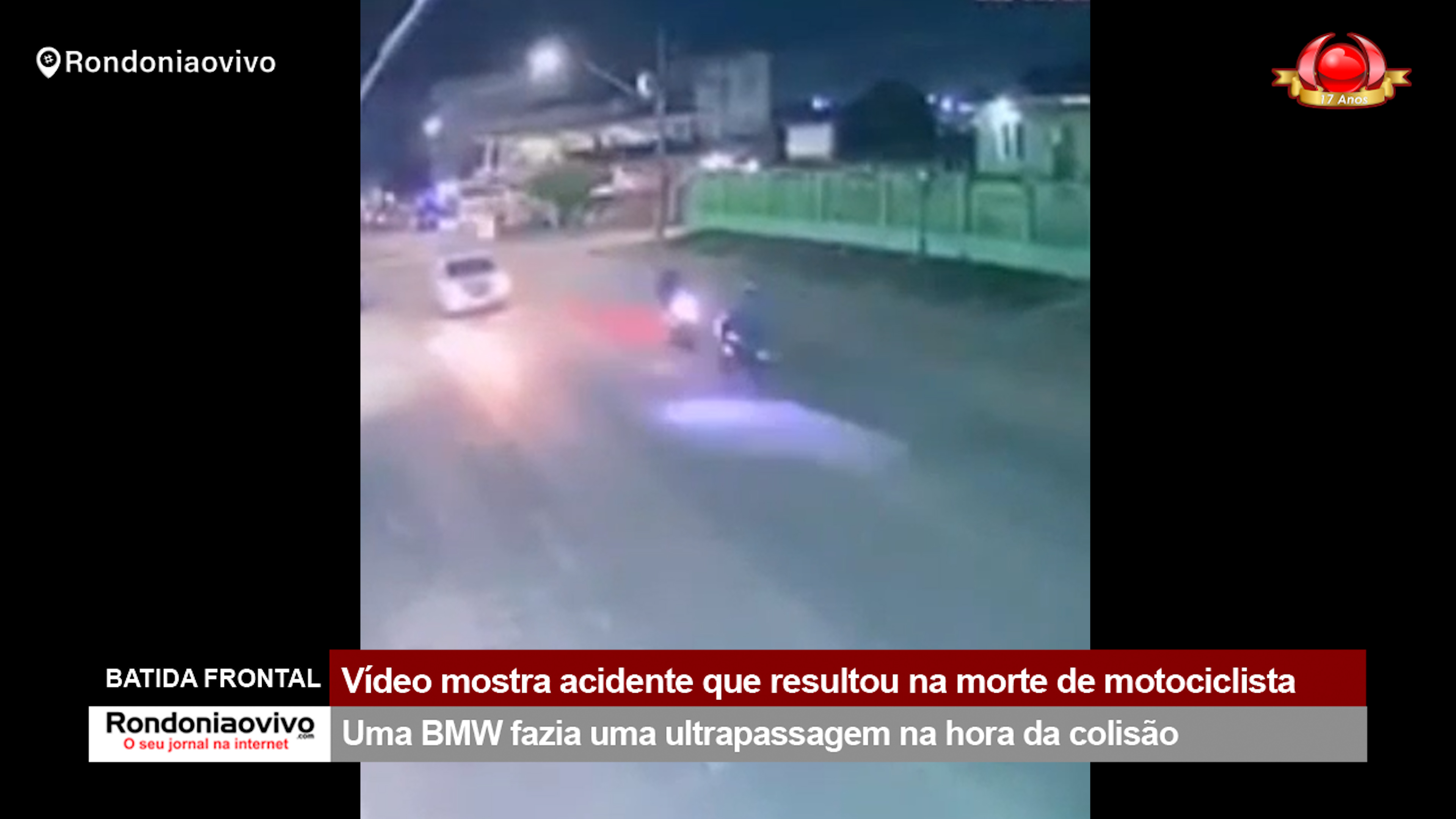 BATIDA FRONTAL: Vídeo mostra acidente que resultou na morte de motociclista