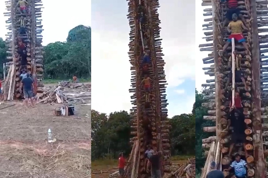 VÍDEO: Comunidade celebra Santo Antônio com fogueira de 18 metros de altura