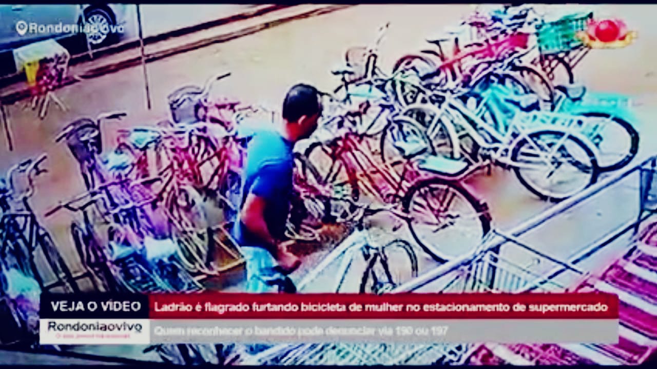 VEJA O VÍDEO: Ladrão é flagrado furtando bicicleta de mulher no estacionamento de supermercado