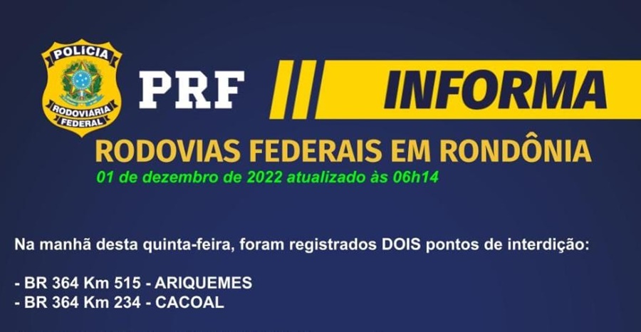 DE NOVO: BR-364 volta a ser fechada por manifestantes antidemocráticos em Rondônia 