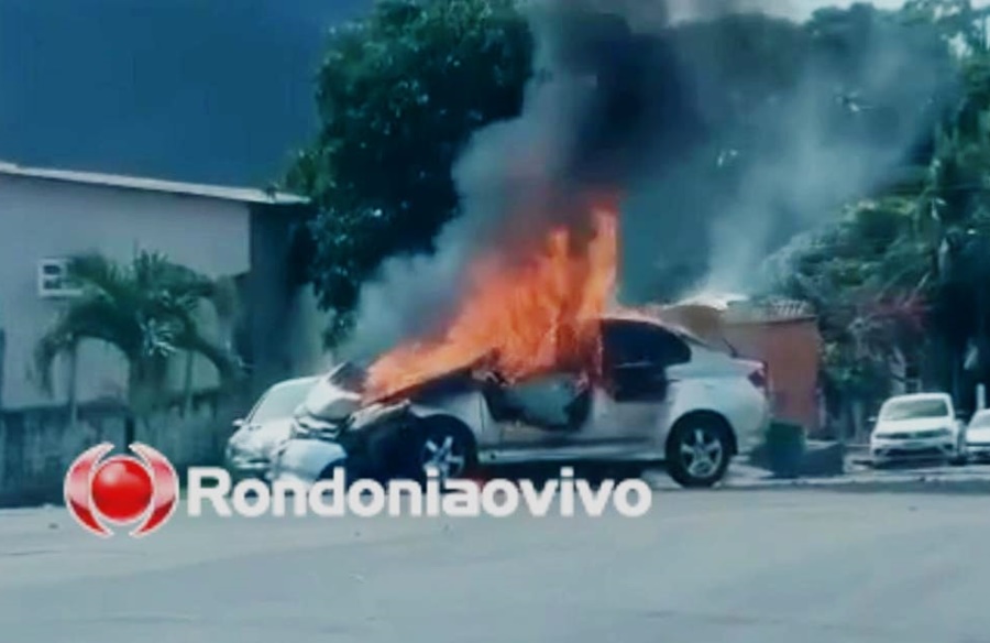 VÍDEO: Carro é destruído por incêndio atrás de escola na capital 