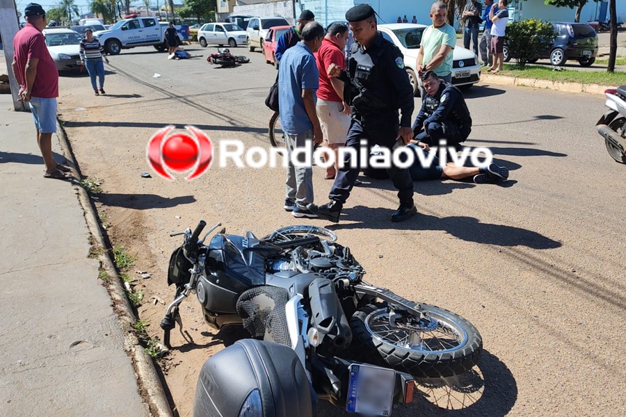 VÍDEO: Policial militar fica ferido após acidente envolvendo duas motocicletas 