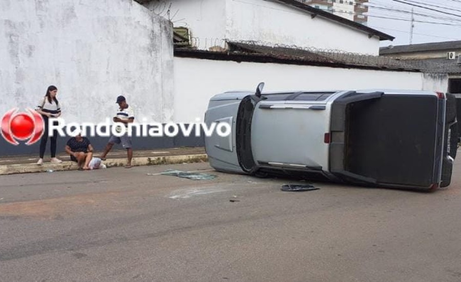 URGENTE: Caminhonete capota e mulher fica ferida na Pinheiro Machado