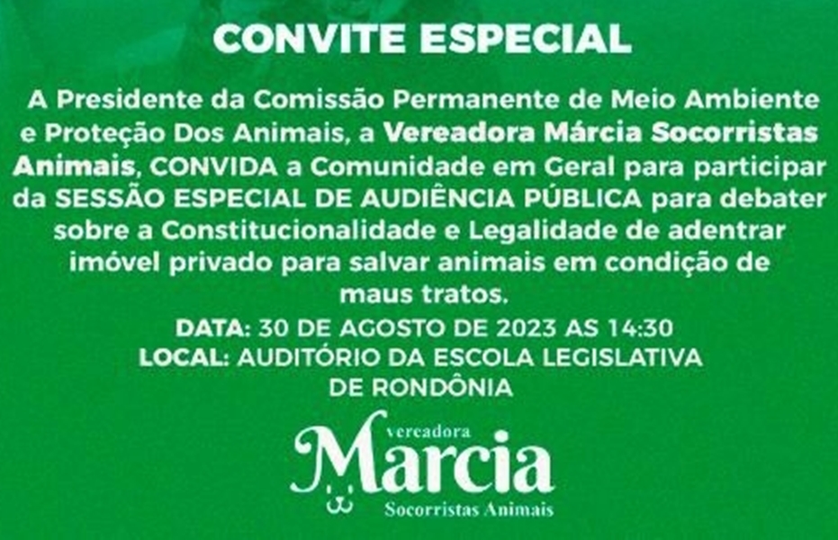 MÁRCIA SOCORRISTA: Vereadora realizará Audiência Pública sobre resgate de animais em imóveis privados