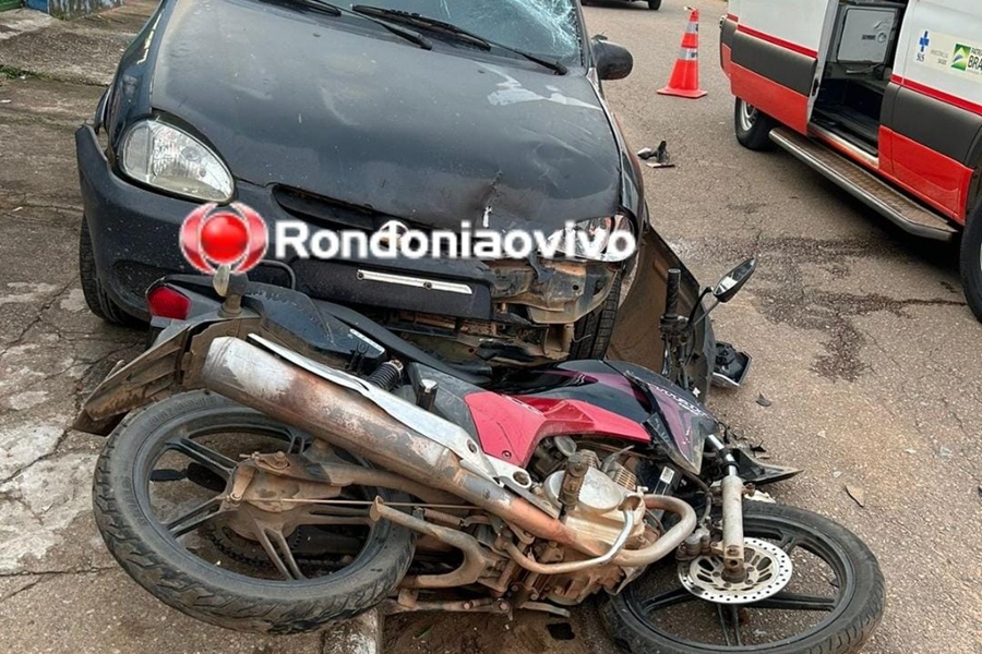 INCONSCIENTE: Motociclista sofre traumatismo craniano ao bater de frente com carro parado