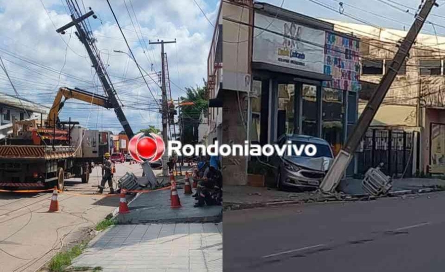 SEM ENERGIA: Carro atinge poste na Avenida Pinheiro Machado