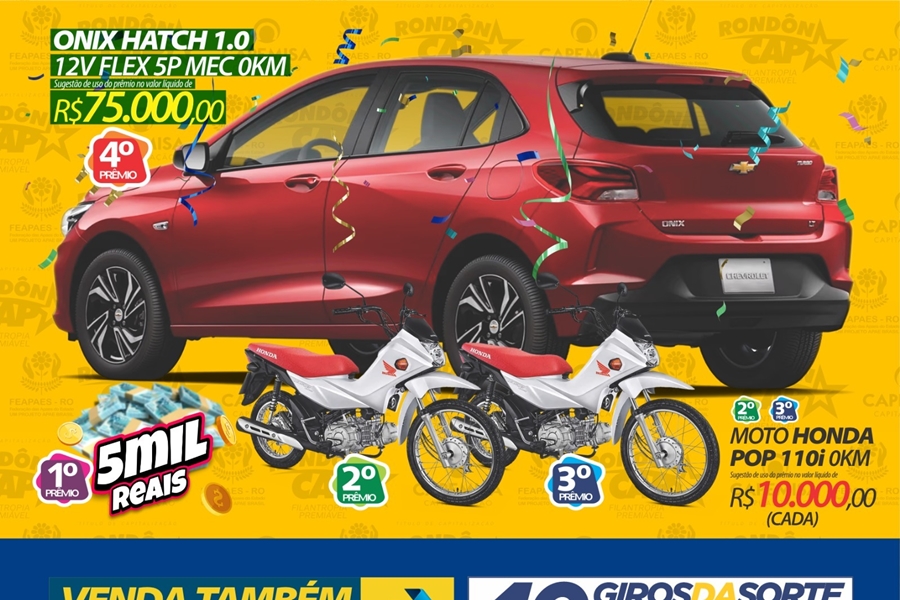 RONDÔNCAP: Carro zero, 2 motos, 41 prêmios em dinheiro e título só 10 reais
