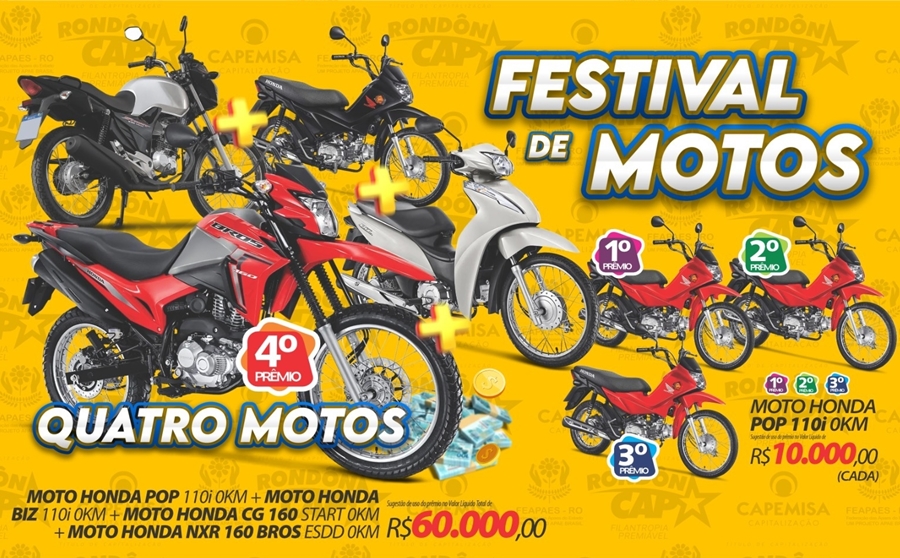 RONDÔNCAP: Festival de motos RondonCAP! Domingo tem 7 motos Honda zero km