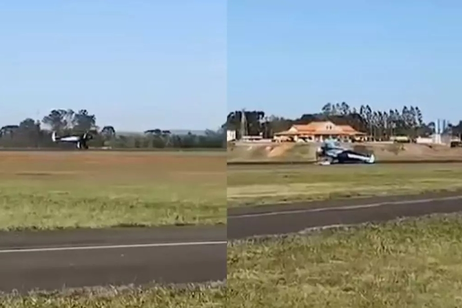 VÍDEO: Avião capota ao pousar em aeroporto no Paraná