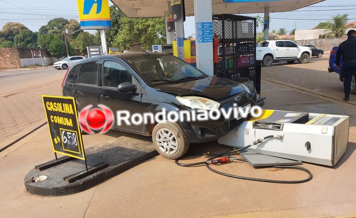 SEM HABILITAÇÃO: Mulher perde controle da direção e destrói bomba em posto de combustíveis