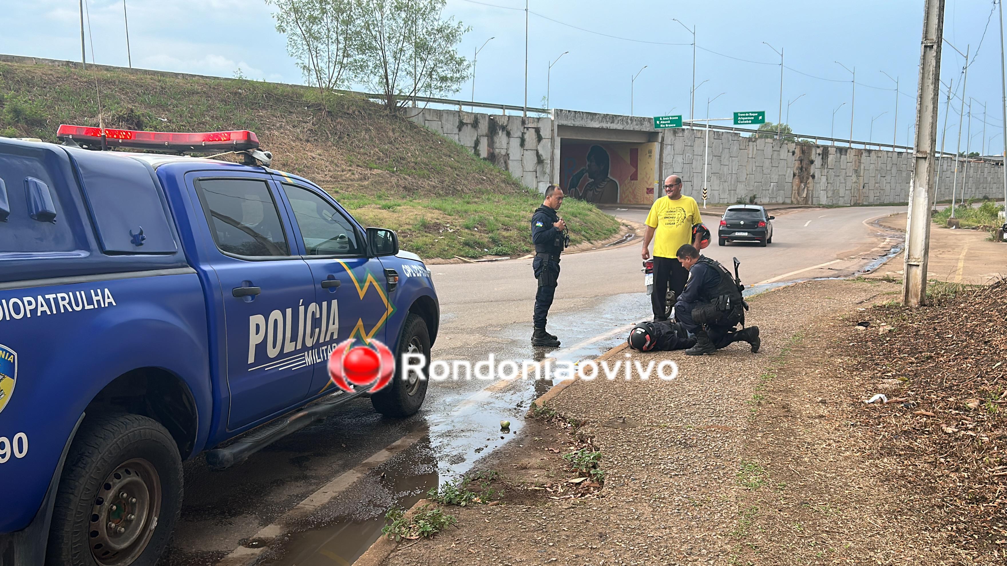 URGENTE: Mulher em moto sofre acidente em frente ao viaduto da BR-364