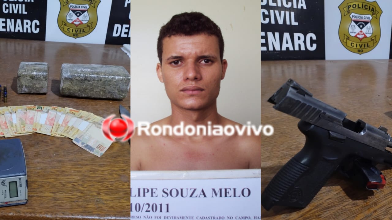 FLAGRANTE:  Denarc prende traficante foragido com drogas e pistola em boca de fumo