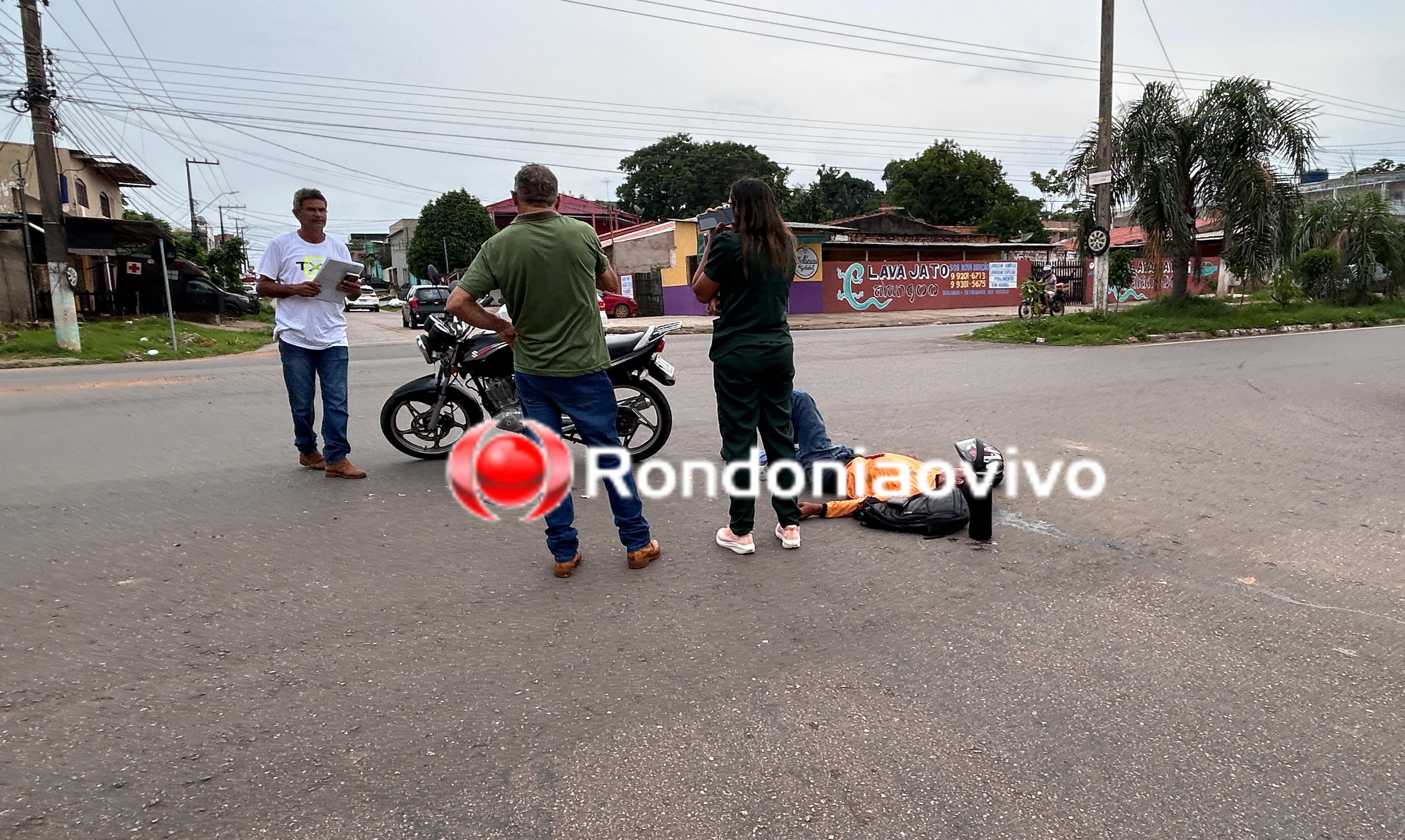 VÍDEO: Motociclista tem fratura exposta no joelho após acidente no Centro