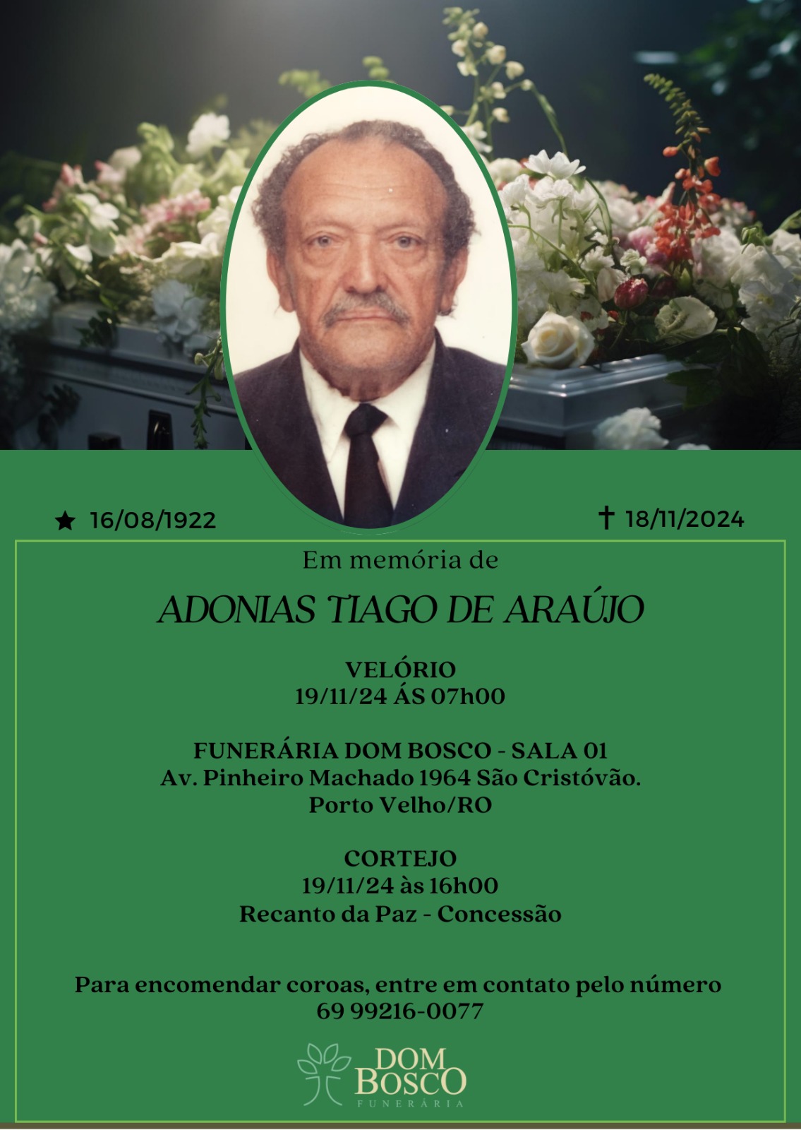 AOS 103 ANOS: Faleceu Adonias Tiago pioneiro de Porto Velho 