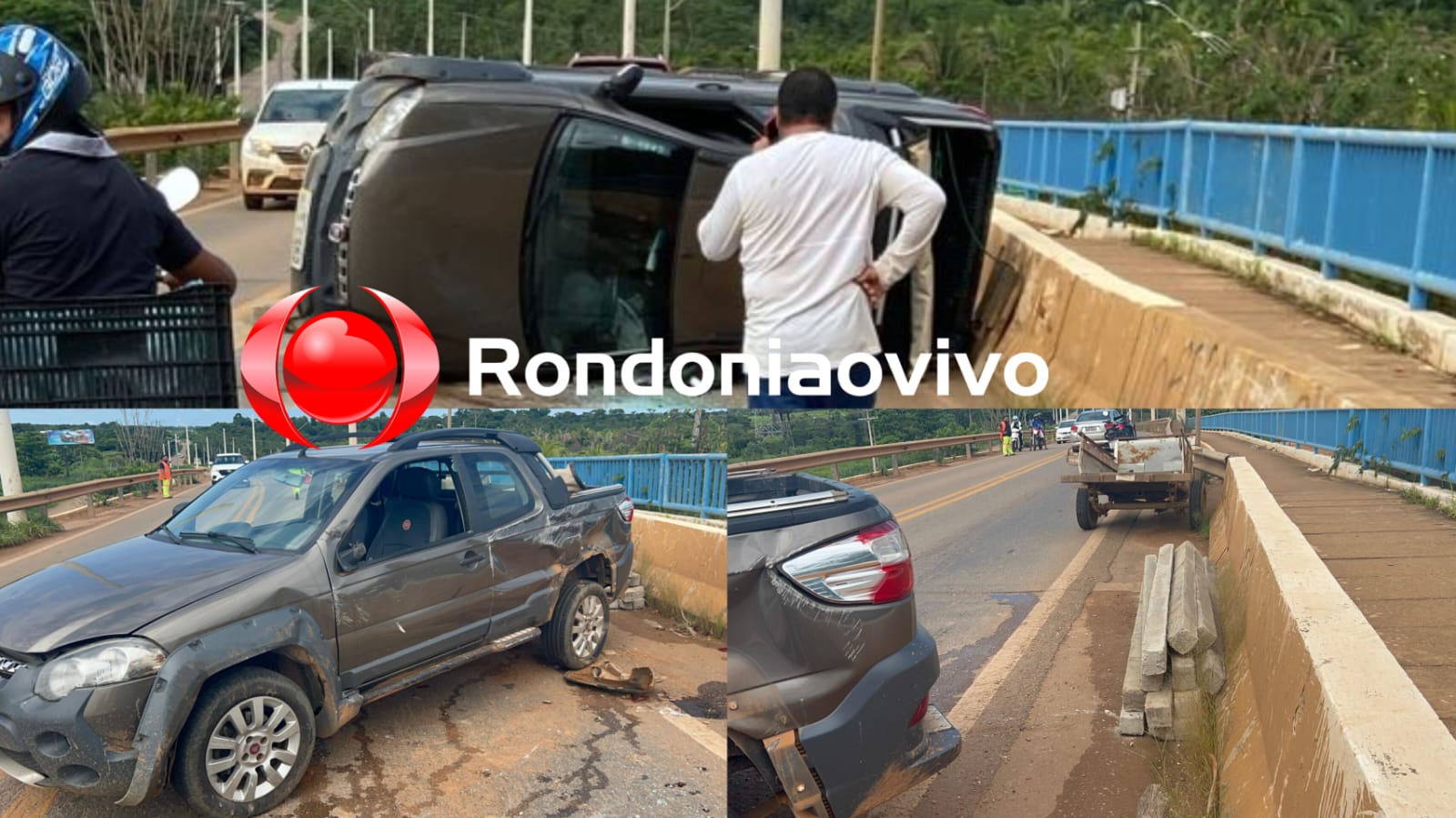 URGENTE: Capotamento de Fiat Strada é registrado na ponte do rio Madeira 