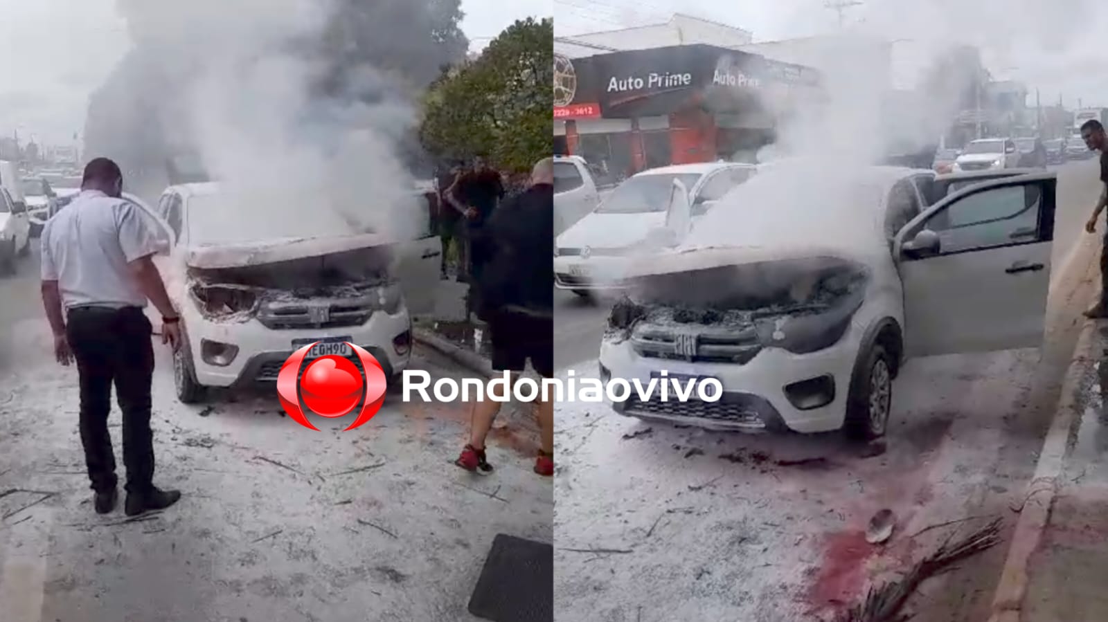 VÍDEO DO SINISTRO: Carro pega fogo em plena Avenida Jorge Teixeira em Porto Velho 