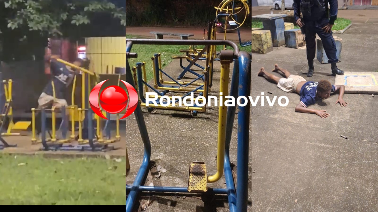 VÍDEO: PM prende acusado flagrado destruindo equipamentos de praça 