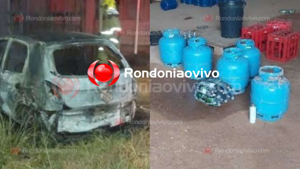 URGENTE: Carro incendiado foi roubado de comércio com moto e outros objetos 