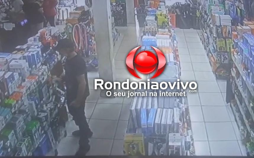 VÍDEO: Ladrão é filmado furtando caixa de som em loja no Centro