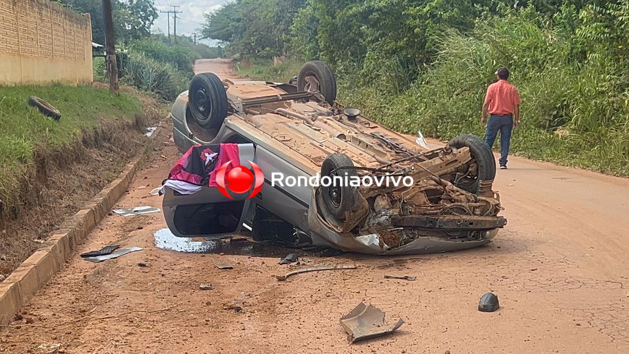 URGENTE: Bandidos capotam carro após assalto e fuga na capital