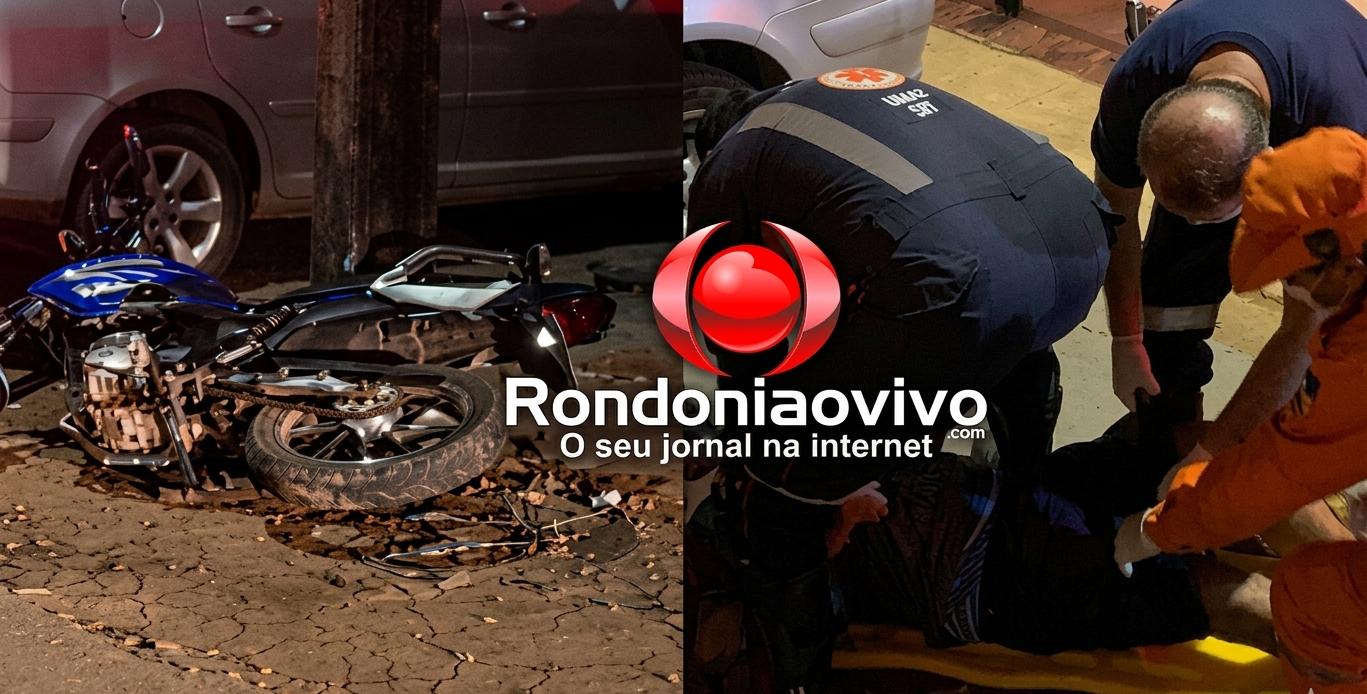 PERDEU O CONTROLE: Motociclista fica gravemente ferido após se chocar contra poste