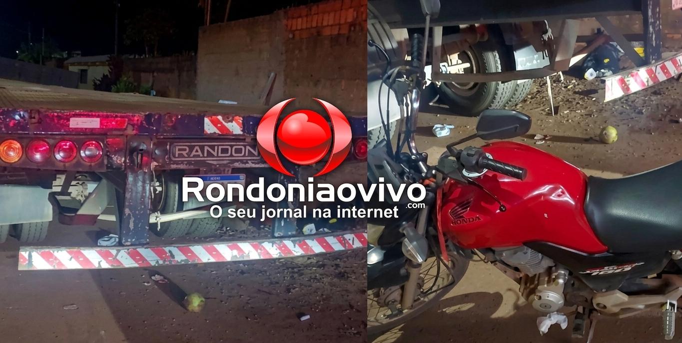NA TRASEIRA: Motociclista sofre grave fratura no rosto ao colidir contra carreta 