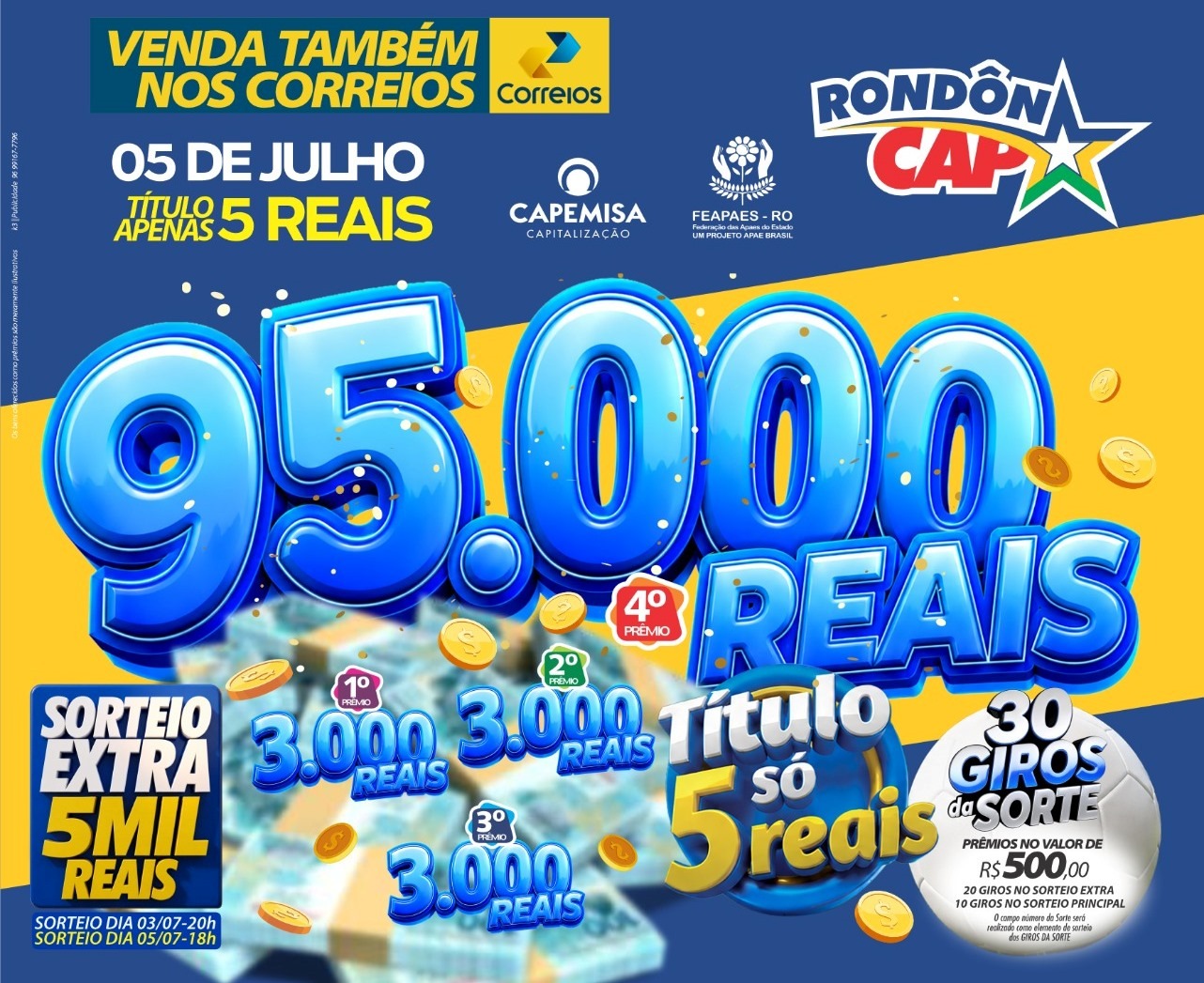 RONDONCAP: Com apenas 5 reais você participa de 02 sorteios semanais