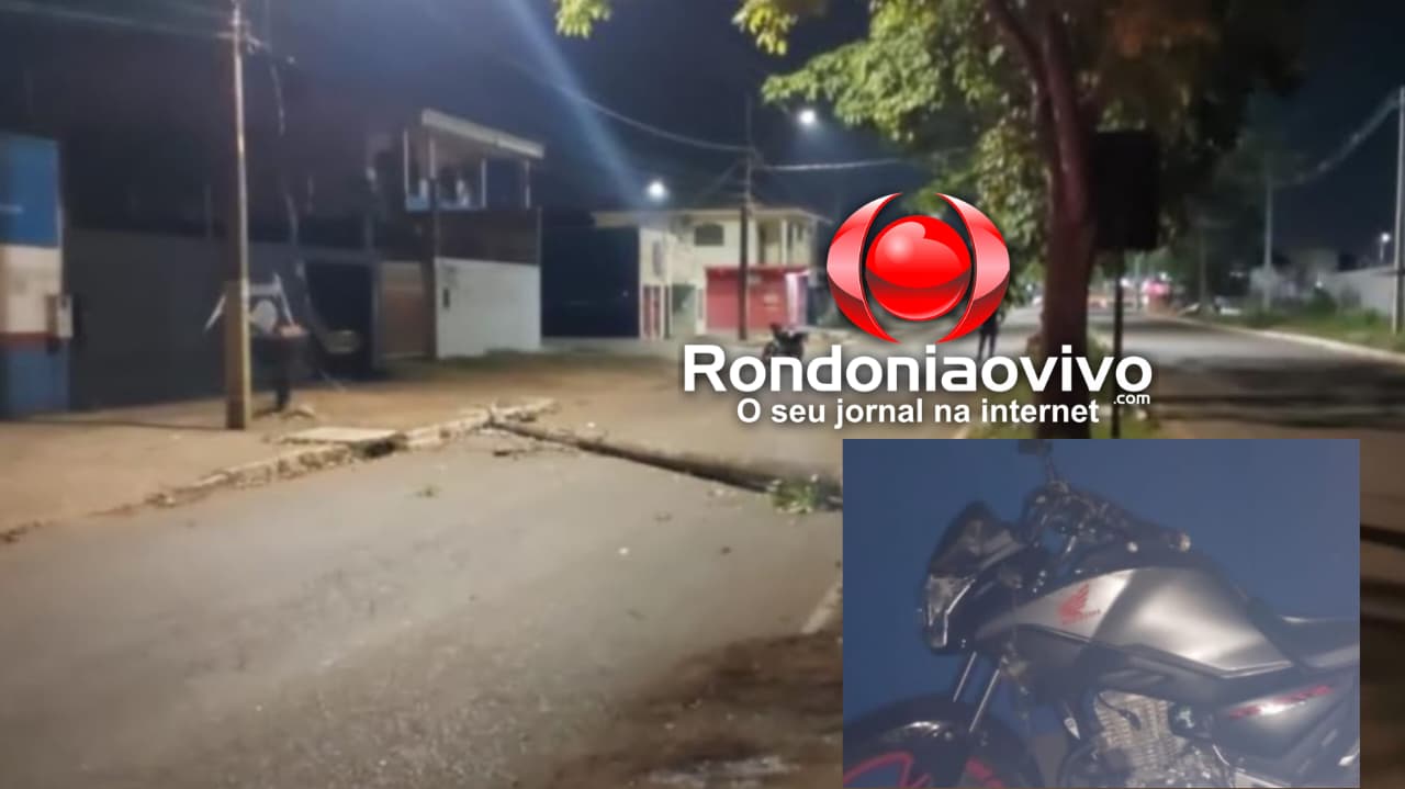 DERRUBOU: Motociclista perde controle da direção e atinge poste 