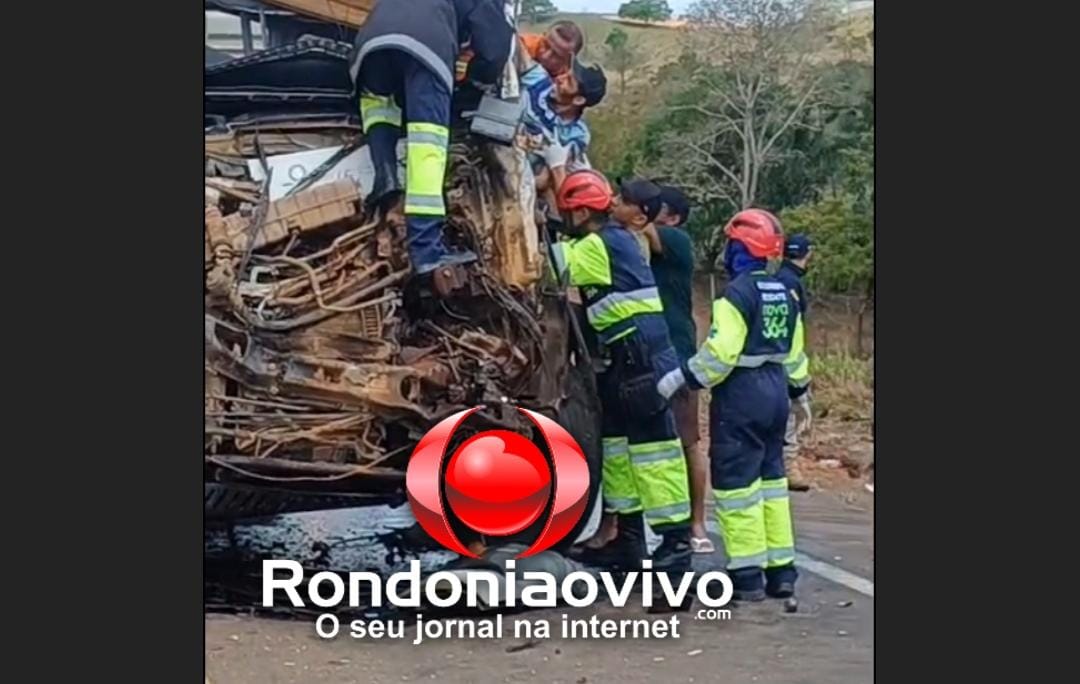 VÍDEO: Motorista fica preso nas ferragens de caminhão em grave acidente na BR-364