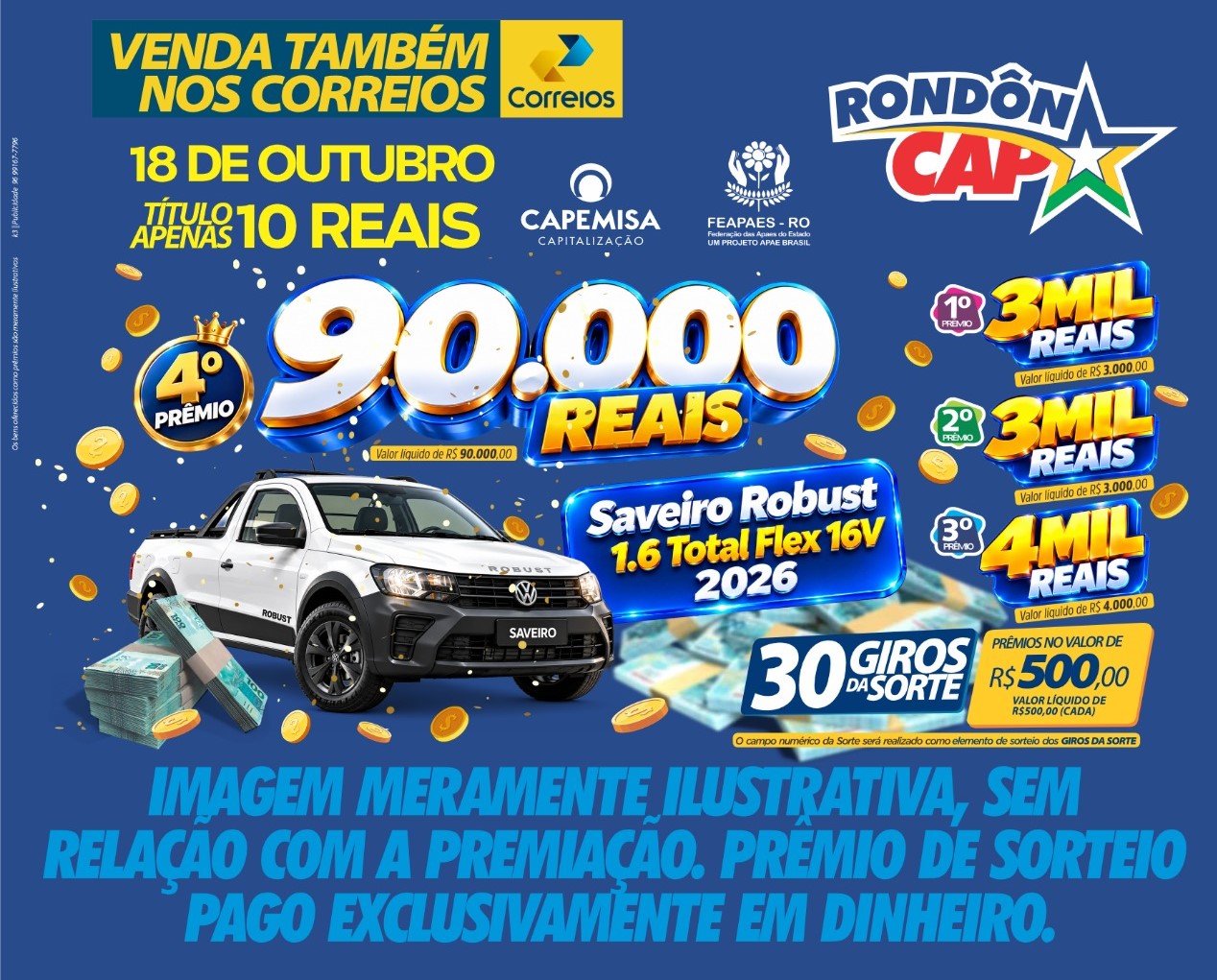 RONDONCAP: Sorteio deste domingo oferece R$ 90 mil no 4º prêmio