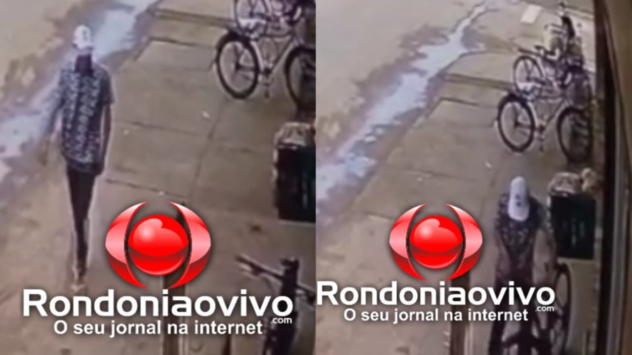 VÍDEO: Ladrão é filmado furtando bicicleta de mulher em frente a supermercado