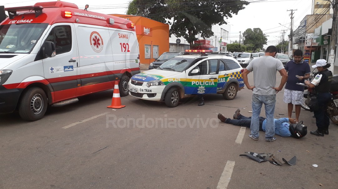 IMPRUDÊNCIA: Condutor de carro avança semáforo e atropela motociclista no Centro