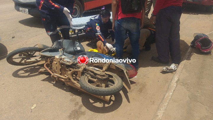 GRÁVIDA: Motociclista sofre acidente com carro em frente ao CPA