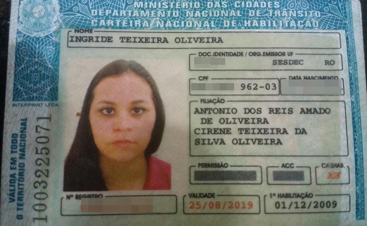 ACHADOS E PERDIDOS: Foi encontrada a CNH de Ingride Teixeira Oliveira em Porto Velho