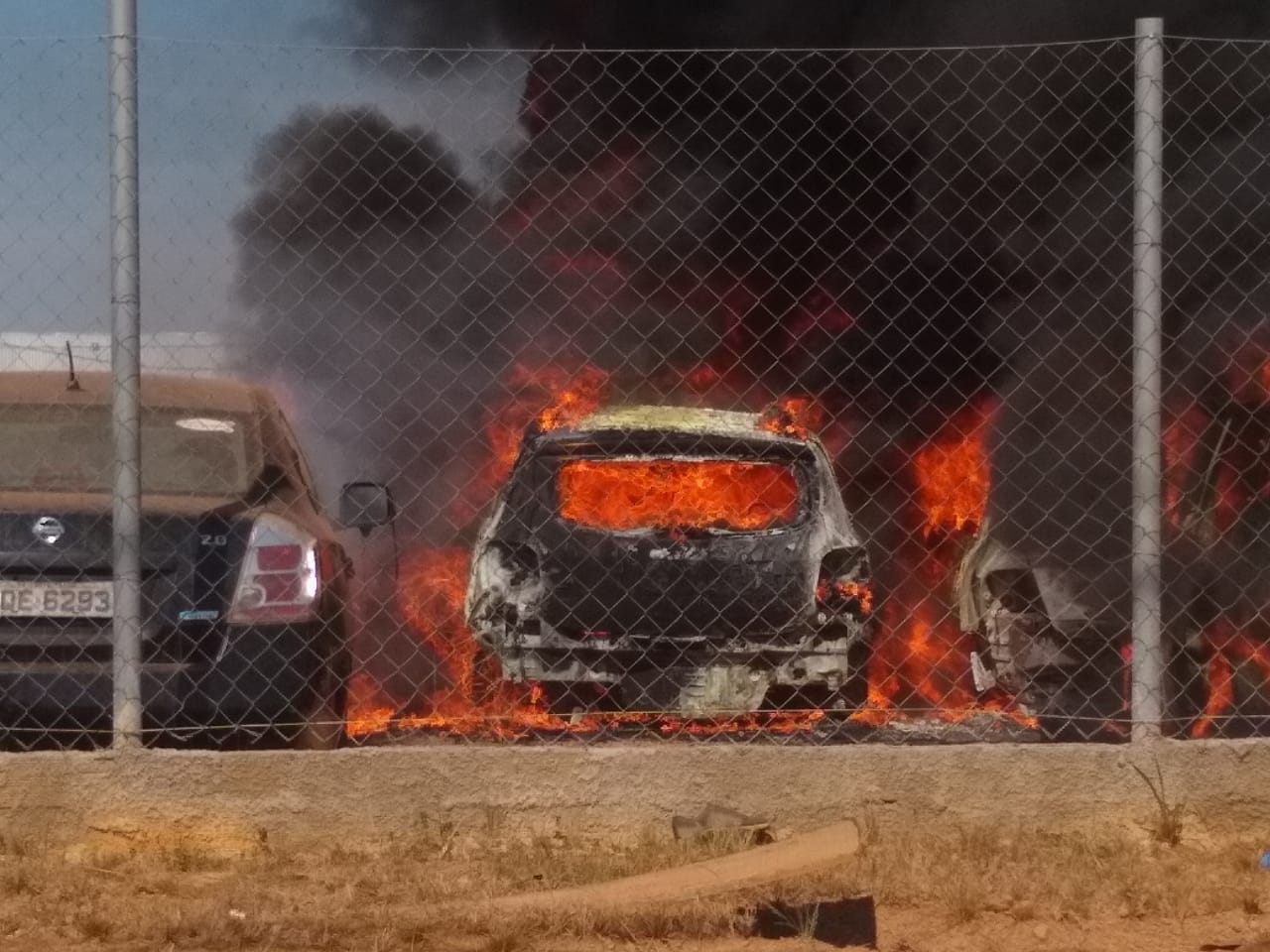 AO VIVO: Incêndio destrói veículos em pátio de empresa na capital