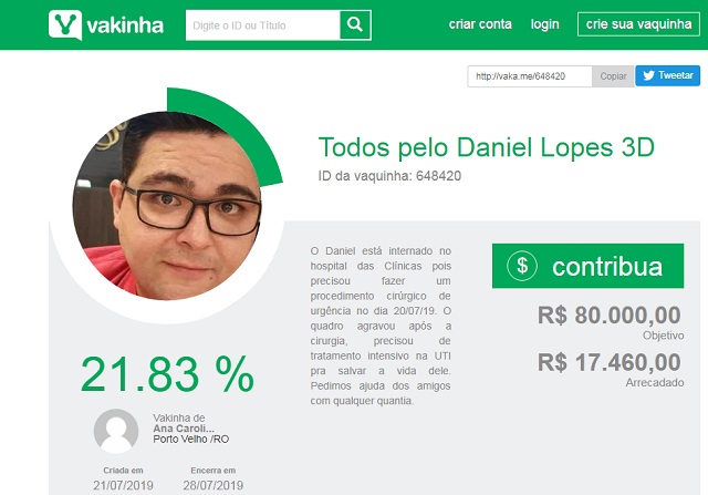 SOLIDARIEDADE: “Vakinha Virtual” arrecada fundos para ajudar jovem na UTI