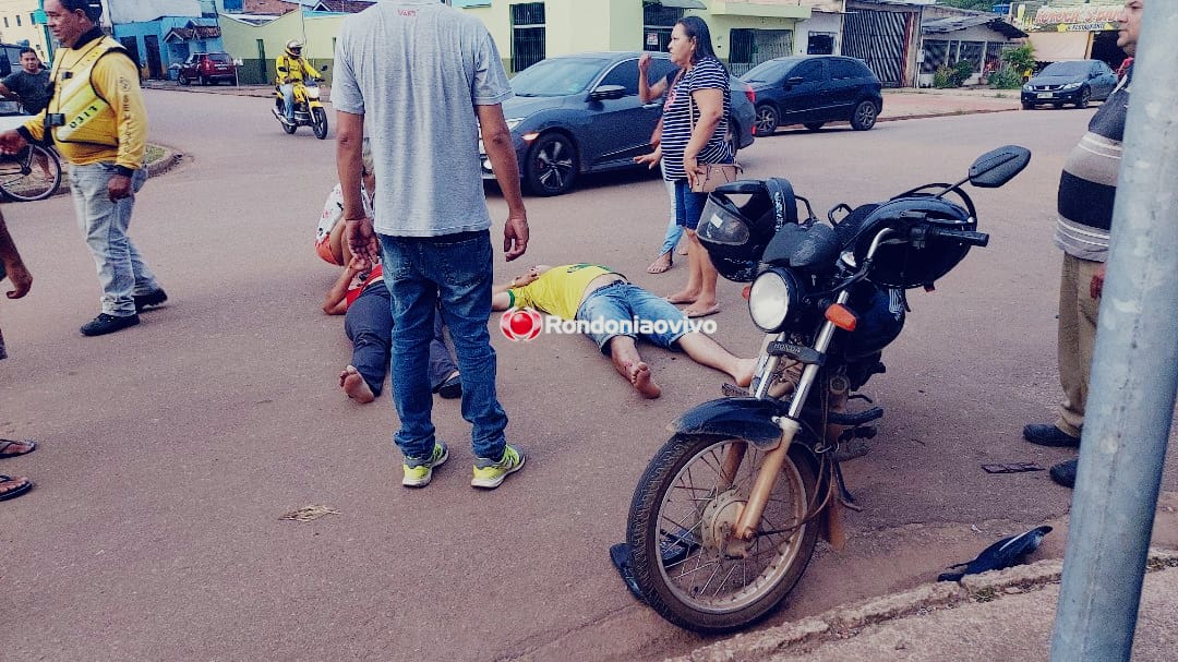 LESIONADO: Casal em moto é atingido por carro que invadiu preferencial em Porto Velho