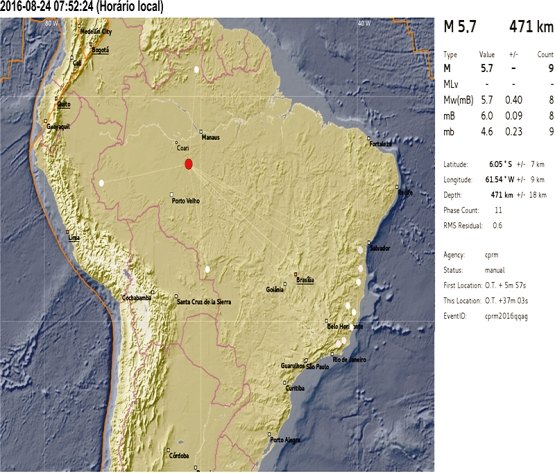 TERREMOTO – Abalo de 5.7 graus é registrado em Porto Velho 