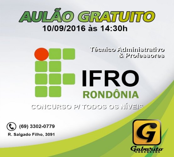 Mega aulão gratuito para o IFRO no Gabarito Concursos 